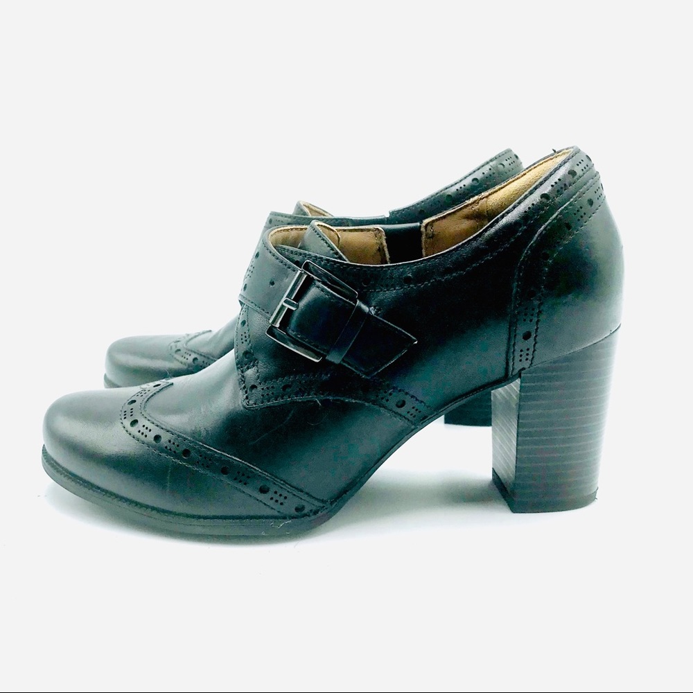 Clarks Black Leather Heeled Wing Tip Ankle Boots